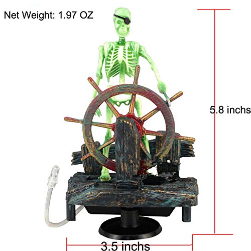 Aquarium Decor Ornament Air-Driven Active Skeleton Pirate Captain for Fish Tank Decoration