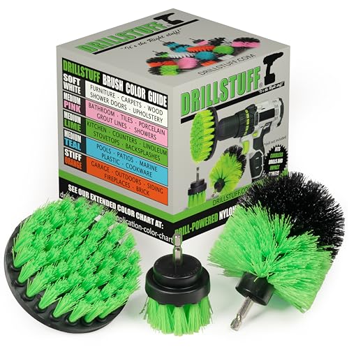 Kitchen Cleaning Supplies - Drill Brush Set with Extension - Counter Scrubbing Brushes, Stove Cleaning Tools - Oven Spot Cleaning Tool - Home Sink Scrubbing Brush Set - Cast Iron Pot Cleaning Brushes - color: Lime Green