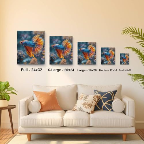CanvasWis Betta Fish Garden Exotic Vintage Art Design 3 Printed Canvas Wall Art For Family Home Decor Living Room Bathroom Bedroom Gifts Wall Decor Keepsakes Ready to Hang - color: Design 3, size: X-Large(16x24in)