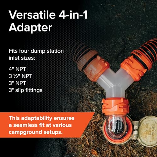 Camco RhinoFlex Clear RV Sewer Hose Elbow with 4-in-1 Adapter - Features a 360-Degree Fitting Rotation and Built-in Gasket for Odor-Tight Protection - Fits 4 Sizes of Dump Station Inlets (39736) - size: One Size