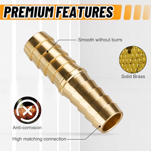 26PCS Brass Hose Barb Fitting,Barb Splicer Mender Hose Fittings 3/16" 1/4" 5/16" 3/8" 1/2" 5/8" with 52Pcs Stainless Steel Pipe Hose Clamps for Air/Fuel/Water/Oil Hose - size: 26pcs barb splicer