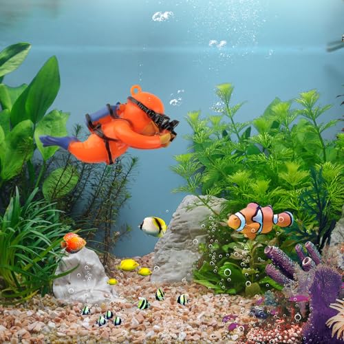 onesimcr Floating Fish Tank Decorations, Aquarium Decorations, Lovely Diver Fish Tank Decorations, Floating Device Fish Tank Accessories，Suitable for All Kinds of Fish Tanks(Orange)… - color: Orange