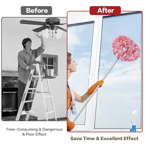 Ceiling Fan Cleaner Duster Reusable Microfiber Ceiling Fan Blade Cleaner Removable Duster with Extension Pole Adjusts 13 to 49.7 Inch for Cleaning Walls Furniture Door Window Top (Red White) - color: Red White