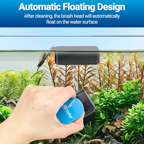 Aquarium Magnet Glass Cleaner, Magnetic Fish Tank Cleaner with Algae Scraper, Double Sided Cleaning Scrubber Brush with Handle, Titanium Blade, Self-Floating, Fit Max 1/4" Thick Glass, Medium - size: Small