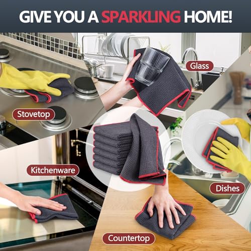 Airlab Microfiber Cleaning Cloth Waffle Weave Dust Rags for Household Kitchen Towel Absorbent Quick Drying Cleaning Rags Streak Free Lint Free, 6 Pack,12 x 12 Inches, Grey - color: Grey, Pack of 6