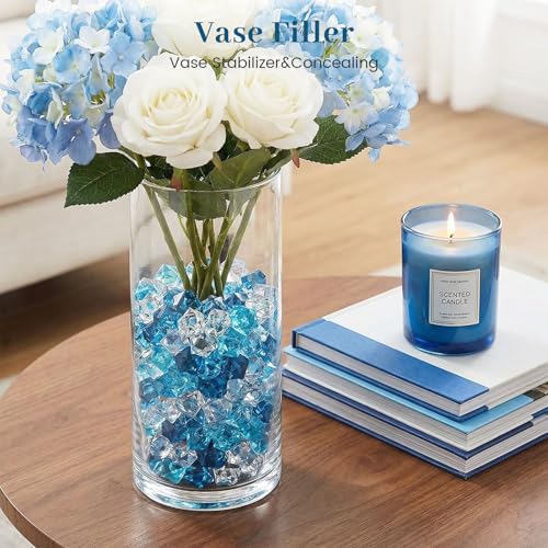 DomeStar 150PCS Assorted Blue Fake Ice Rocks Vase Fillers, Aquarium Gravels Small Stones for Fish Tanks Decorations Home Table Scatter - color: Premium Blue