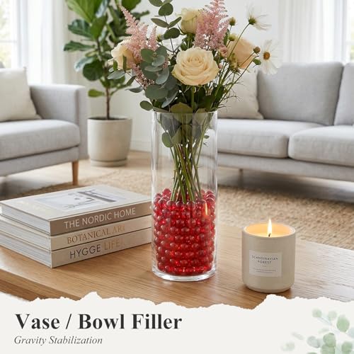 DomeStar 1LB Glass Marbles Bulk, Marbles for Vases 0.63 Inch Vase Fillers Red Glass Beads for Home Décor - color: Red