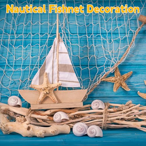 2 Pcs Fish Net Decorations, 39x78 Inch Cotton Nautical Themed Fishing Net, Wall Hanging Photo Display Fishnet for Coastal Bedroom Bathroom, Pirate Hawaiian Beach Under The Sea Party Decor,Linen Color - color: Linen