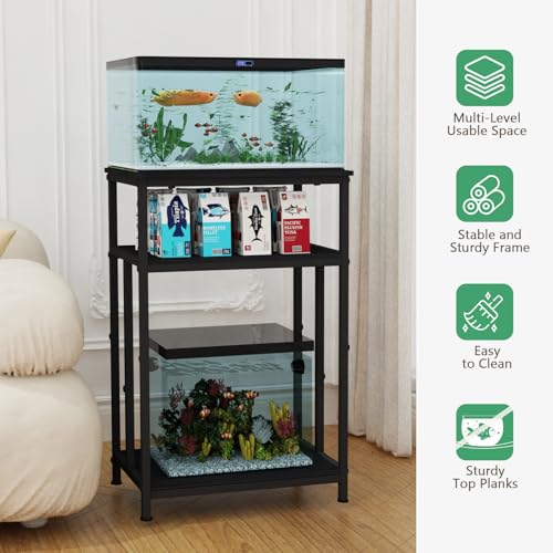 Fish Tank Stand, 3-Tier Aquarium Stand Reptile Tank Stand Heavy Duty Terrarium Stand for Home Office, Black, 5-10 Gallon - color: Black, size: 5-10 Gallon