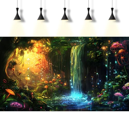 Fantasy Forest Aquarium Background Magic Waterfall Enchanted Forest Fish Tank Background Waterfall Stream Vibrant Flora Reptile Tank Backgrounds Sunray Mushroom Oasis Terrarium Backgrounds 24x12in - color: Orange_Green, size: 24(W)x12(H)inches/ 60(W)*30cm