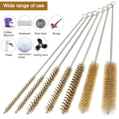 7 Pcs Brass Wire Tube Brushes Bottle Brush Set,11Inch Long Wire Brass Brushes for Cleaning,Wire Pipe Cleaner Bore Brush Deep Cleaning for Tubes,Bottle,Keyboards,Glass, Gold