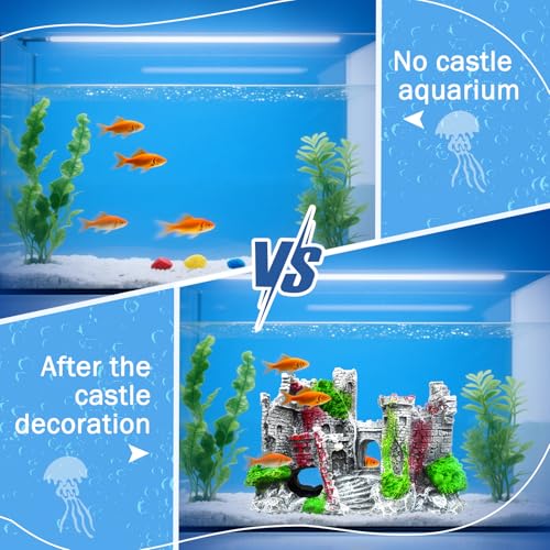 Aquarium Castle Fish Tank Decoration Cave - Shelter for Fish to Play and Rest, Aquarium Ornament Fish Tank Ornament for Shrimp, Turtle