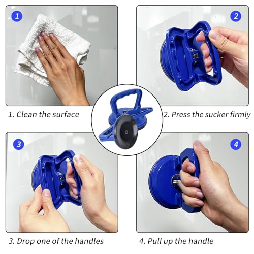 FCHO Glass Suction Cup Heavy Duty Aluminum Vacuum Plate Puller Handle Holder Hooks Duty Galss Lifting/Tile Suction Cup Lifter/Moving Glass/Pad for Lifting (Blue, 2Pack) - color: Blue