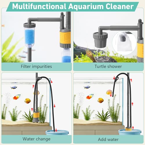 Dirvin Aquarium Vacuum Gravel Cleaner, 8 in 1 Removable 20W Fish Tank Cleaner Gravel Vacuum for Aquarium, Strong Suction for Change Water Wash Sand Clean Algae Water Circulation