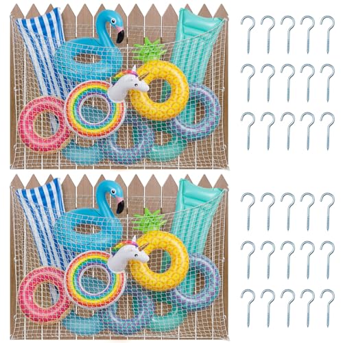 Aliceset 1/2/4 Pcs Pool Float Storage Net Bag Various Sizes Adjustable Swimming Pool Inflatable Toy Hanging Organizer Mesh Net Pouch Holder Reinforced Attaches to Poolside Fence - color: White, size: 63 x 43"
