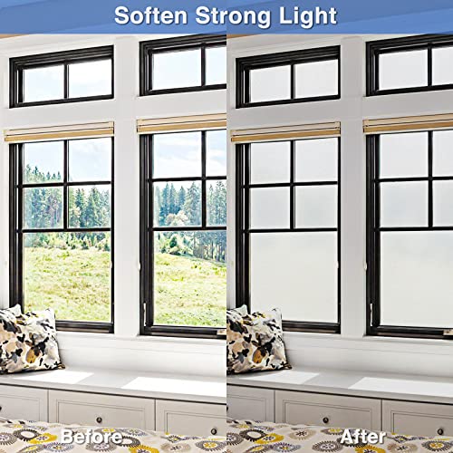 Volcanics Frosted Glass Window Privacy Film with Installation Tools, Removable Static Cling Bathroom Window Film, Heat Control UV Blocking, Peep-Proof, Ideal for Home Office 17.5 x 78.7 Inches - color: Frosted Pure, size: 17.5" X 78.7"