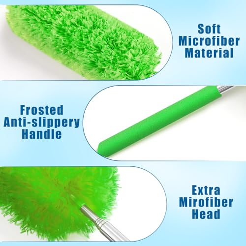 Tanlade 12 Pcs Microfiber Feather Duster for Cleaning 13-31 Inch Extendable Cobweb Dusters Ceiling Fan Duster Washable Bendable Tool for Office Car Window Furniture (Green) - color: Green