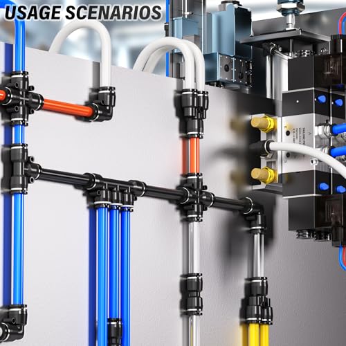 TAILONZ PNEUMATIC Black 4MM or 5/32 Inch OD 10 Meter 32.8ft PU Polyurethane Air Tubing Kit Pipe Hose Air Line Tubing Air Hose Fittings Push to Connect Fittings(29PCS) - color: Black, size: 5/32" OD - 32.8 FT