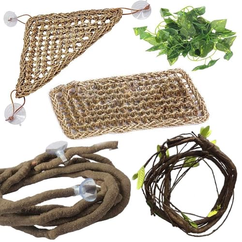 5 PCS Bearded Dragon Hammock, Flexible Jungle Climber Reptile Vines Terrarium Decor Bearded Dragon Tank Accessories for Climbing, Chameleon, Lizards, Gecko, Snakes, Crested Gecko - size: 5 PCS