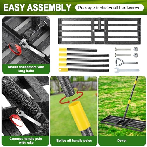 Lawn Leveling Rake, 30"x10" Levelawn Tool, 6FT Adjustable Handle Leveling Tool Heavy Duty Stainless Steel Lawn Leveler for Yard Garden Golf Course Soil Grass - style: 30X10" - 6FT