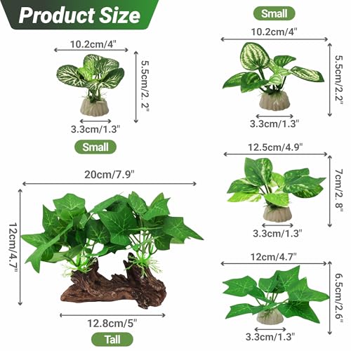 GOZILLA Silk Fish Tank Plants,Reptile Artificial Plant,Reptile Plants for Terrarium,Aquarium Decorations Accessories Set,Resin Driftwood Artificial Silk Aquarium Plant for Fish Tank.(5PCS/C-Set) - color: 5pcs/C-set