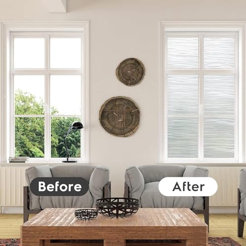 rabbitgoo Window Privacy Film Frosted Glass Film Removable Vinyl Door Coverings UV Blocking Decorative Static Cling Non-Adhesive Window Clings Sticker for Home Decor, 23.6 x 78.7 Inches - color: Pure Wave, size: 23.6" x 78.7"