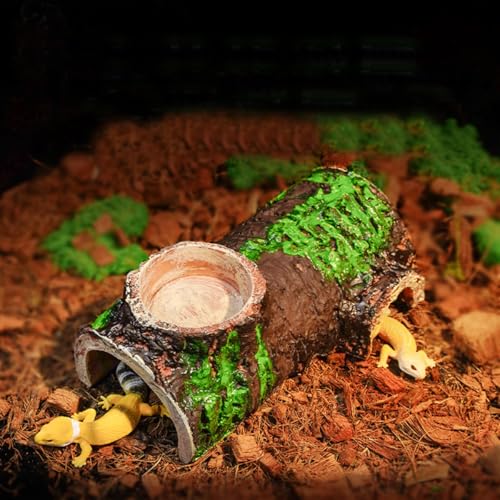 Pet Reptile Caves Hideout with Food Dish Bowl, Terrarium Ornament Habitat Shelter Decor, for Snake, Leopard Gecko, Lizard, Hermit Crab, Spider, Amphibians, Frogs, Crested Gecko, Aquarium Fish