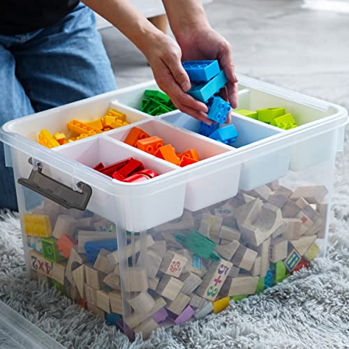 Citylife 32 QT Plastic Storage Box with Removable Tray Craft Organizers and Storage Clear Storage Container for Organizing Bead, Tool, Sewing, Playdoh - size: 32 Qt- 1 Pack