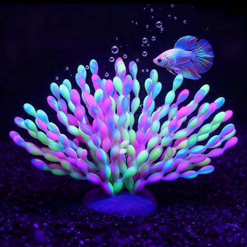 ZtohPyo Glow in the Dark Aquarium Decor, Safe Soft Silicone Fluorescent Fish Tank Decorations Artificial Sea Grapes for Fish Tank Landscape Decoration, 7.09" D x 4.72" H - color: Sea Grapes