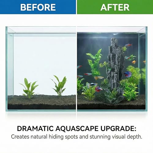 Large Fish Tank Decorations, 7.87 x 4.92 x 13.78 Inch Aquarium Rocks Aquascaping with Cave Hides, Fish Hideout Decor Landscaping Accessories for Betta - color: Mountain Pillar