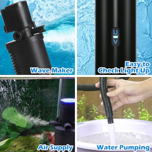 Aquarium U-V Filter 158GPH for 10-45 Gallon Small Betta Fish Turtle Tank, Internal Filter w/ Aeration Bio Sponge Green Clean Machine Green Killing Deodorization Keep Saltwater Freshwater Crystal Clear - size: WP-290F (10-45 Gal)