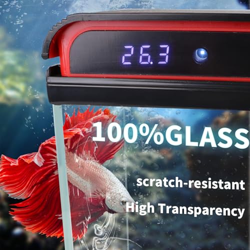 Glass 5 Gallon Fish Tank Aquarium - Smart Self-Cleaning Starter Kit with 3-Color LED Light, Ultra Quiet Pump & Filter, Temperature Monitoring for Betta Fish and Shrimp - size: 5 Gallon