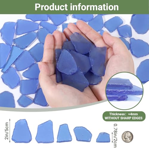 SUREAM Deep Blue Sea Glass, 13oz Frosted Seaglass Pieces, Seaglass Artwork for Beach Party Home Weddings Decor and DIY Art Craft Supplies - color: Deep Blue
