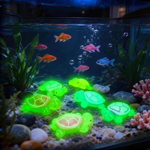 6 PCS Large Glow in The Dark 3D Resin Turtles, Miniature Garden Figurines for Aquarium Fish Tank Decor, DIY Dollhouse Fairy Garden Ornaments