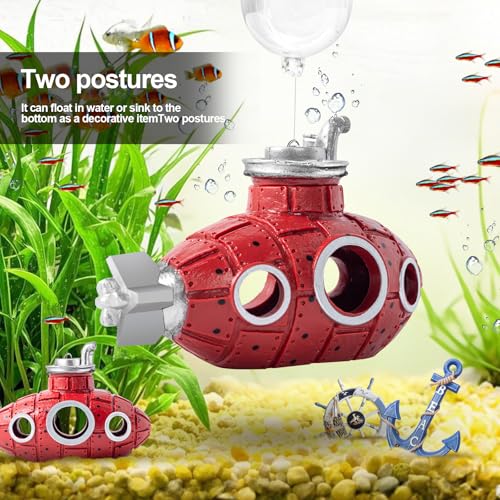 New Upgrade Floating Fish Tank Decoration, Cute Retro Submarine Set and Floating Diver,Three Float Balls, Aquarium Decorations Resinous Betta Fish Tank Accessories - color: Rose Red