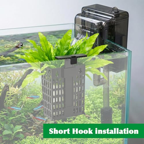 4 Pack Adjustable Aquarium Plant Holders, Hanging Hydroponic Baskets for Fish Tank, Height-Adjustable Extendable Hook, Include Plant Clips & Grow Sponges