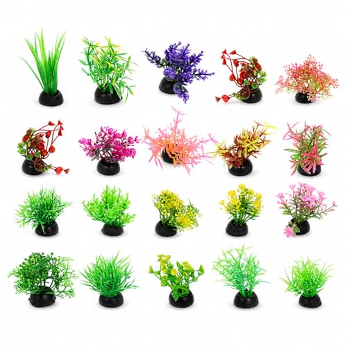POPETPOP 40 Pcs Artificial Aquarium Plants - Mini Fish Tank Landscaping Water Plants, Plastic Small Aquarium Decor for Household and Office Aquarium