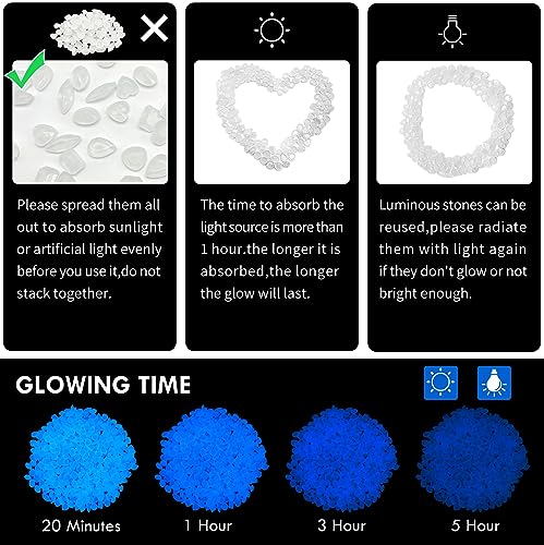 300pcs Gemstone Shaped Glow in The Dark Rocks Outdoor Decorative Stones Glow Rocks Luminous Stone Luminous Pebbles for Bonsai Vase Aquarium Yard Lawn Decor,White(0.4-0.6") - size: 300, style: White
