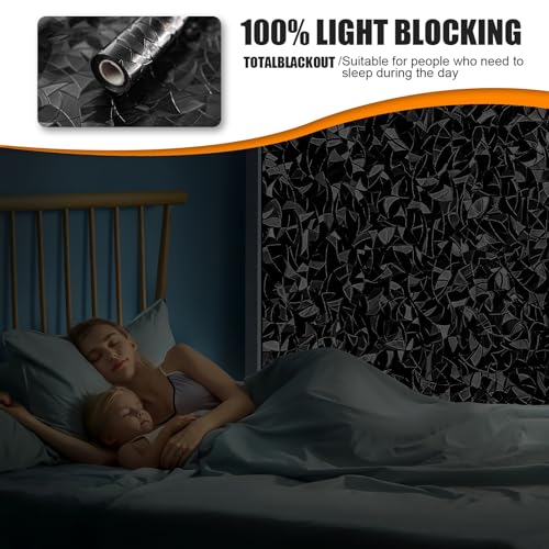 QHY Sunshine Total Blackout Window Film Privacy， Frosted Glass Window Film，Black Window Tint， No Glue， Detachable, no Marks, Suitable for Repeated use (Black Rainbow, 35.4 in X 78.7 in) - color: Black Rainbow, size: 35.4 in X 78.7 in