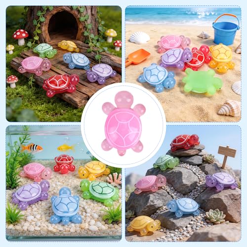 6 PCS Large Glow in The Dark 3D Resin Turtles, Miniature Garden Figurines for Aquarium Fish Tank Decor, DIY Dollhouse Fairy Garden Ornaments