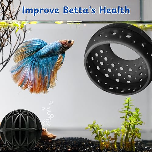 Betta Hideout Resting Spot with Filter Ball, Floating Log for Bettafish with Suction Cup, Betta Resting Spot, Hammock Float Aquarium Accessories, Aquatic Tunnel with Suction Cup (Black) - color: Black