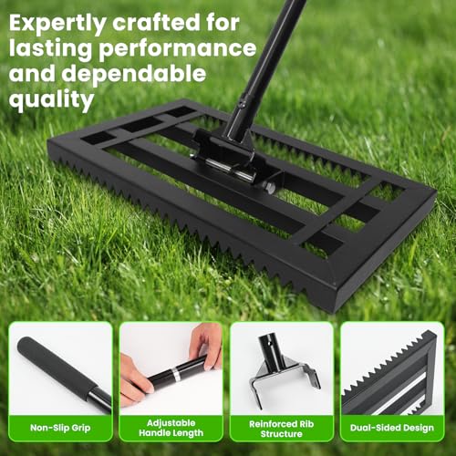 17"x 10" Lawn Leveling Rake for Soil, Sectional Adjustable Handle Yard Rakes for Lawns Heavy Duty, Landscape Rake Suitable for Landscaping Golf Course, Sand, Gardens, Farm and Ranch