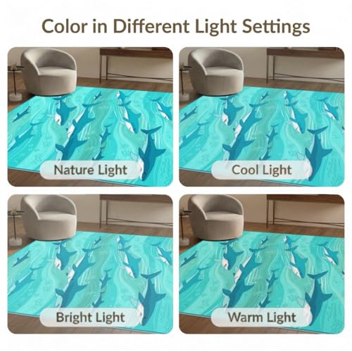 6'x9' Washable Graphic Shark Area Rug, Blue Foldable Non-Slip Large Carpet for Queen Size Bedroom, Under Bed, Master Bedroom, Foldable Easy Care Carpet| Ref:2068648 - color: Blue/Pattern 12, size: 6' x 9' (Rectangular)