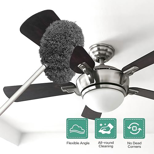 Ceiling Fan Cleaner Duster Reusable Microfiber Ceiling Fan Blade Cleaner Removable Duster with Extension Pole Adjusts 13 to 49.7 Inch for Cleaning Walls Bookshelves Furniture Door Window Top (Gray) - color: Gray
