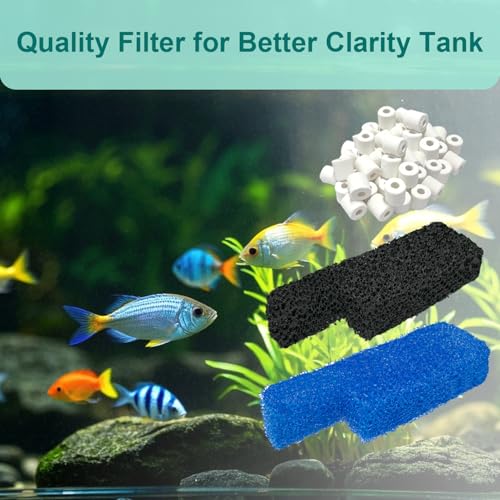 Aquarium Media Maintenance Kit Compatible with Seachem Tidal 35 Gallon Power Filters, Includes 4 Packs Ceramic Rings, 4 Packs Blue Foam Filters and 4 Packs Carbon Sponge Filters - size: Seachem Tidal 35 Series