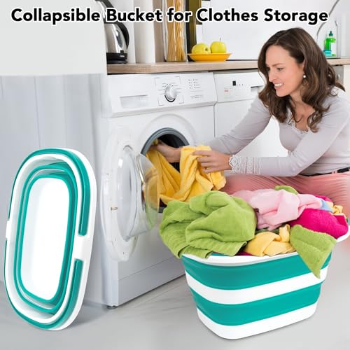 Large Collapsible Mop Bucket, 16L(4.2 Gallon) Plastic Bucket for House Cleaning, Car Washing, Silicone Cleaning Supplier Organizer, Portable Basket with Handle for Laundry Storage, RV Camping, Fishing - color: Mint
