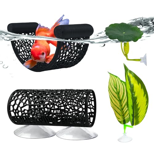 4Pack Betta Hammock Set、 Fish Tank Decor、 Fish Hammock & Hide Tunnel Betta Leaf Pad for Aquarium Decoration, Resting, Hiding and Play