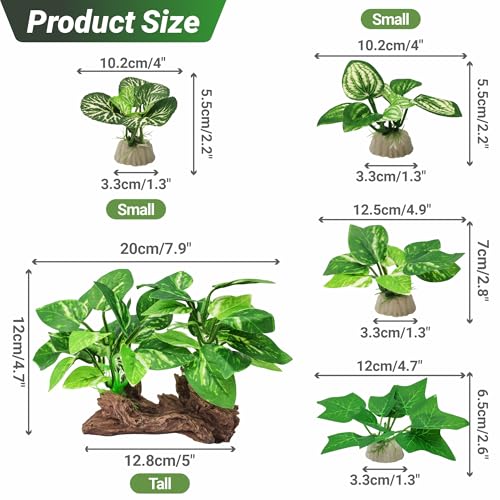 GOZILLA Silk Fish Tank Plants,Reptile Artificial Plant,Reptile Plants for Terrarium,Aquarium Decorations Accessories Set,Resin Driftwood Silk Aquarium Plant for Fish Tank.(5PCS/A-Set)