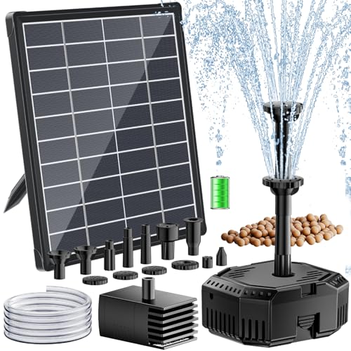 Antfraer 7W Solar Pond Filter with Battery Backup, Solar Pond Filter with Water Pump, Pond Pump with Shortage Protection For Small Pond Bird Bath Fish Ponds - size: 7W