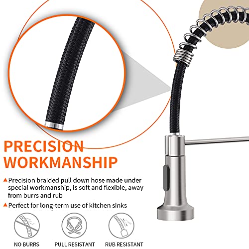 Kitchen Faucet with Pull Down Sprayer Industrial 1 Handle 1 Hole Or 3 Hole Faucet for Farmhouse Camper Laundry Utility Rv Wet Bar Sinks, Stainless Steel Brushed Nickel - color: E - Nickel&Black